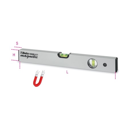 BETA 1696B Livelle con base magnetica in alluminio profilato anodizzato con due fiale infrangibili
