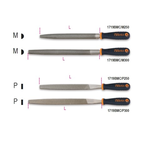 BETA 1719BMC Lime mezzotonde e piatte a mazzo impugnatura bimateriale antiscivolo