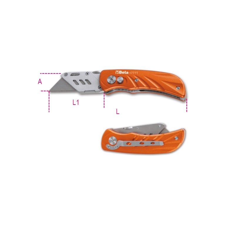 BETA 1777T Cutter a serramanico con lama trapezoidale impugnatura in alluminio fornito con 5 lame