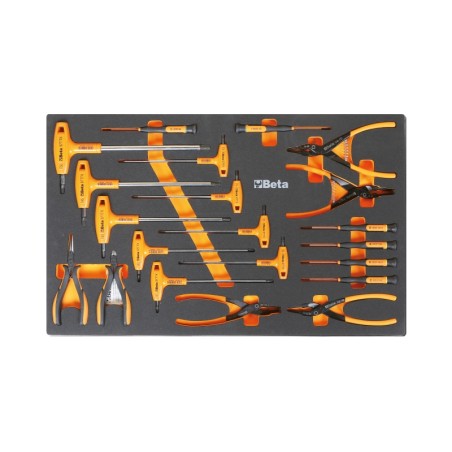 BETA M62 Vassoio morbido in EVA con assortimento chiavi esagonali, pinze per anelli ed elettrotecnica