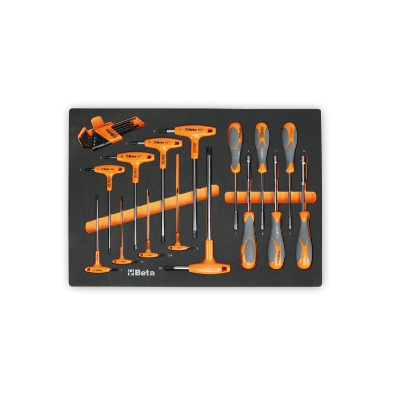 BETA MM60 Vassoio morbido in EVA con chiavi maschio per viti con impronta Torx®, esagonali piegate con impugnatura e chiavi a bu