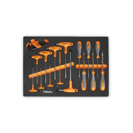 BETA MM60 Vassoio morbido in EVA con chiavi maschio per viti con impronta Torx®, esagonali piegate con impugnatura e chiavi a bu