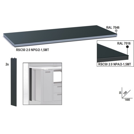 BETA RSC50 2.0 NPG/2-1,5MT Piano di lavoro in lamiera da 1,5m per banco arredo officina RSC50 2.0