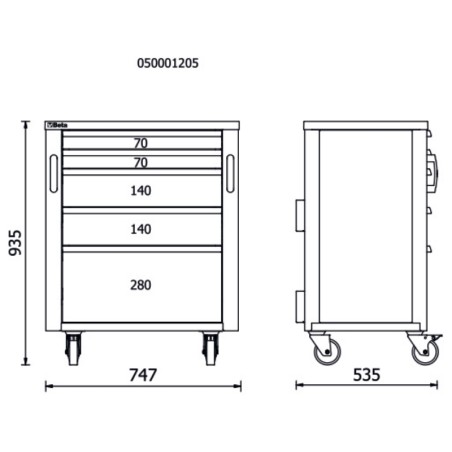 BETA RSC50 2.0 C5 Cassettiera mobile con 5 cassetti per arredo officina RSC50 2.0