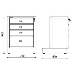 BETA RSC50 2.0 M4 Modulo fisso con 4 cassetti per arredo officina RSC50 2.0