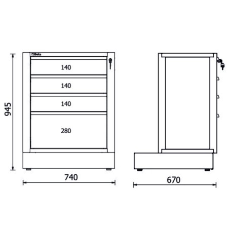 BETA RSC50 2.0 M4 Modulo fisso con 4 cassetti per arredo officina RSC50 2.0