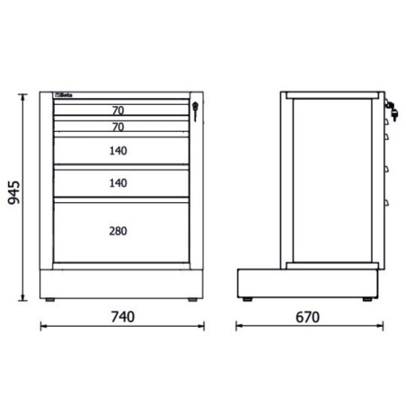 BETA RSC50 2.0 M5 Modulo fisso con 5 cassetti per arredo officina RSC50 2.0