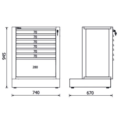 BETA RSC50 2.0 M7 Modulo fisso con 7 cassetti per arredo officina RSC50 2.0