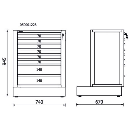 BETA RSC50 2.0 M8 Modulo fisso con 8 cassetti per arredo officina RSC50 2.0
