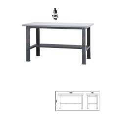 BETA C58BC-X1,6 Banco da lavoro semplice con piano MDF rivestito in acciaio inox, lunghezza 1,6 m