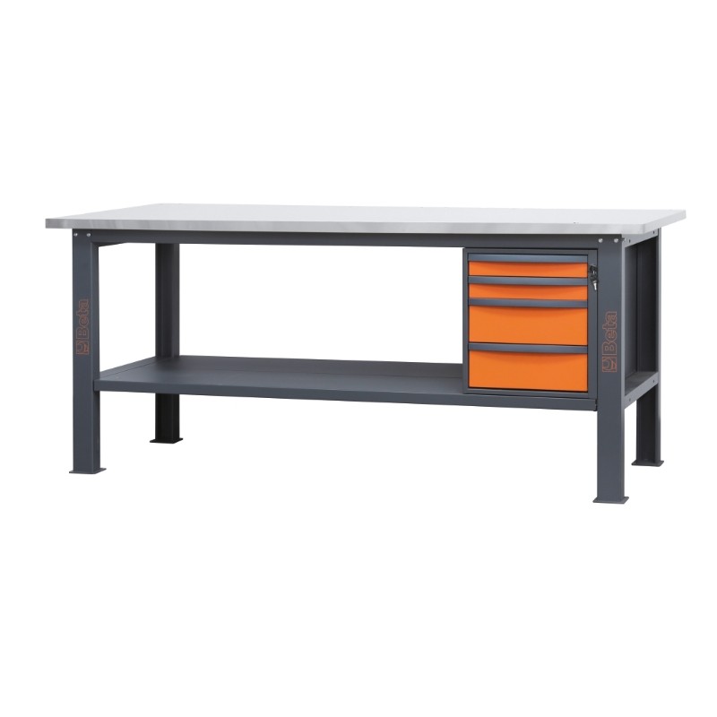 BETA C58BC-X2,1 4C Banco da lavoro 2,1m con piano MDF rivestito in acciaio inox e 4 cassetti