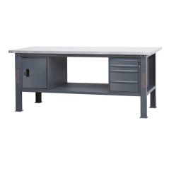 BETA C58BC-X2,1 4CA Banco da lavoro 2,1m piano MDF rivestito in acciaio inox, 4 cassetti e anta