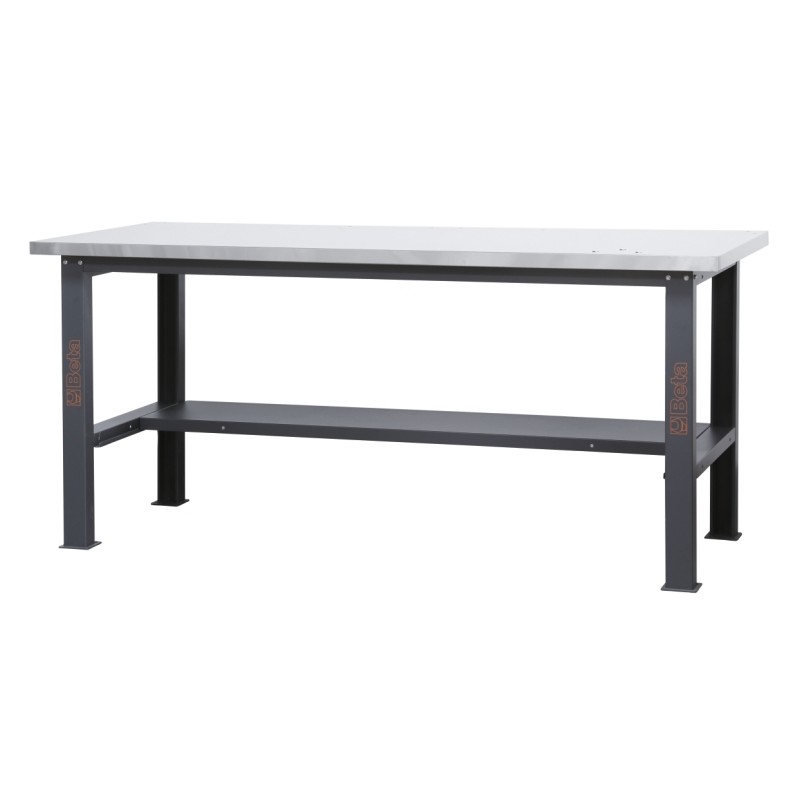 BETA C58BC-X2,1 Banco da lavoro semplice con piano MDF rivestito in acciaio inox, lunghezza 2,1 m