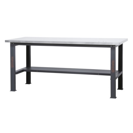 BETA C58BC-X2,1 Banco da lavoro semplice con piano MDF rivestito in acciaio inox, lunghezza 2,1 m