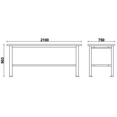 BETA C58BC-X2,1 Banco da lavoro semplice con piano MDF rivestito in acciaio inox, lunghezza 2,1 m