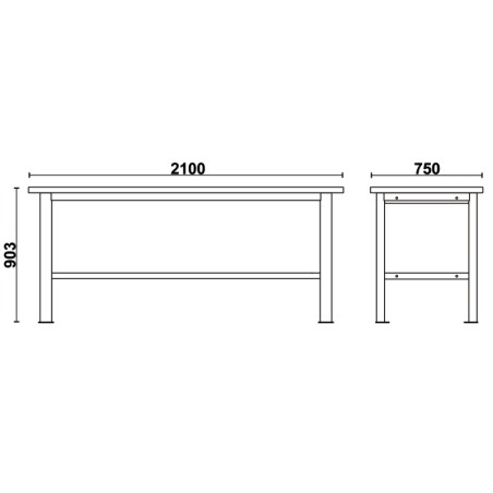 BETA C58BC-X2,1 Banco da lavoro semplice con piano MDF rivestito in acciaio inox, lunghezza 2,1 m