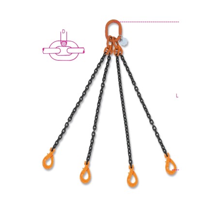 ROBUR 8094SL Pendente per sollevamento catena a 4 bracci, ganci Self-Locking grado 8