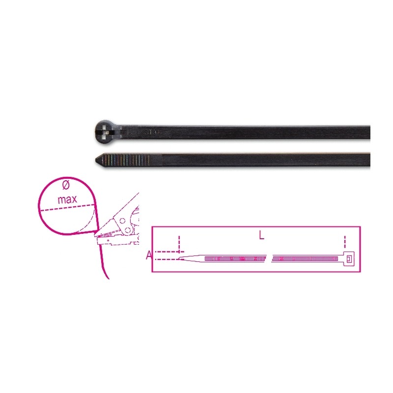 BM 1748-NL Fascette in nylon con dente in acciaio, colore nero, UV resistant