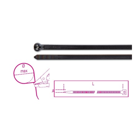 BM 1748-NL Fascette in nylon con dente in acciaio, colore nero, UV resistant