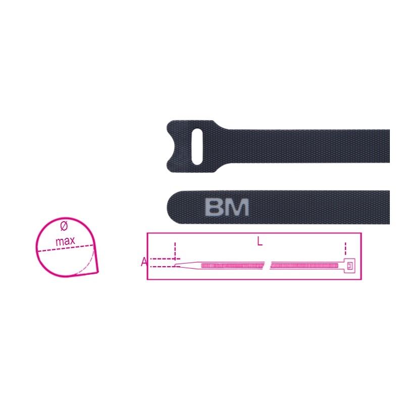 BM 1748-NV Fascette in velcro riapribili a strappo, colore nero