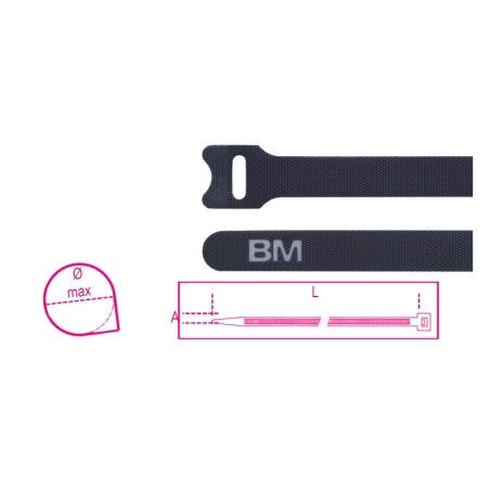BM 1748-NV Fascette in velcro riapribili a strappo, colore nero