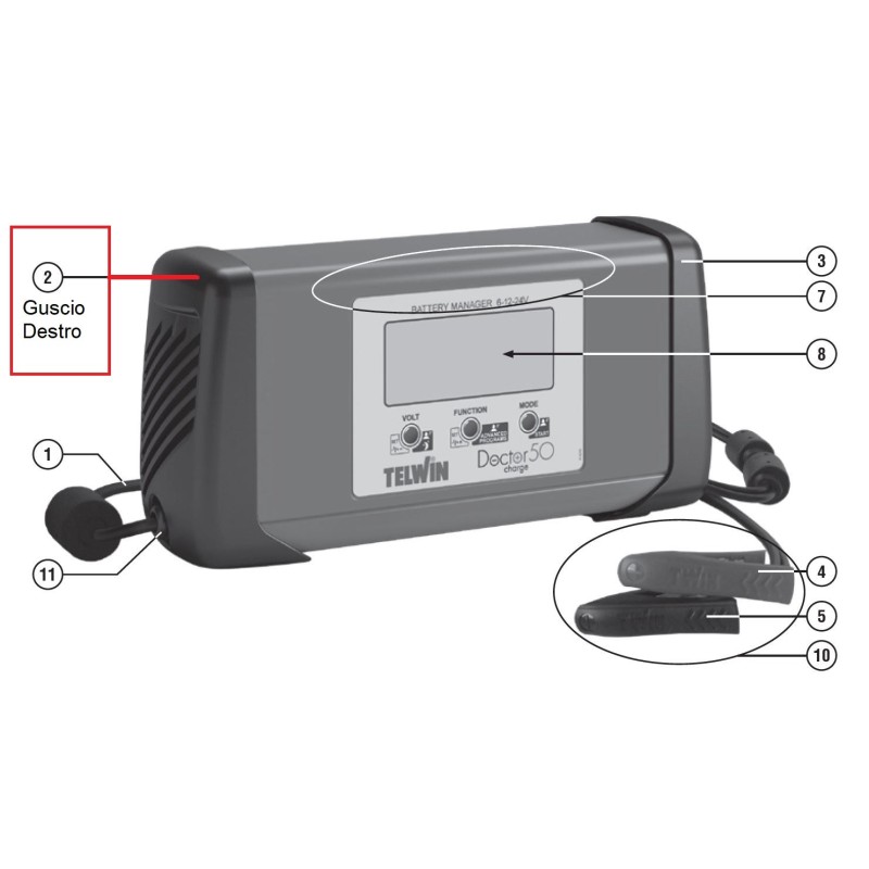 GUSCIO DESTRO ricambio x DOCTOR CHARGE 50 - 321156 TELWIN