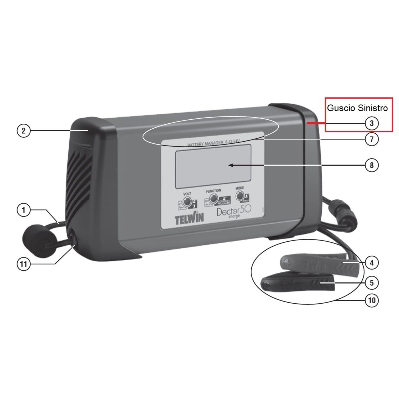 GUSCIO SINISTRO ricambio x DOCTOR CHARGE 50 - 321158 TELWIN