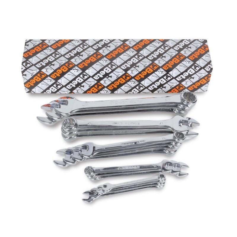 BETA 42MP/S17 Serie di chiavi combinate a forchetta e poligonale piegata cromate lucide