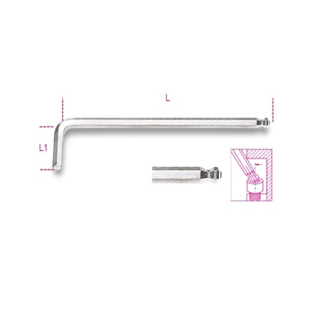 BETA 96BPC Chiavi maschio esagonale piegate con estremità sferica, cromate