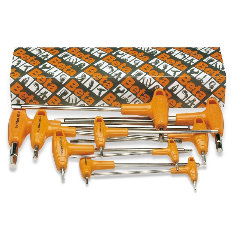 BETA 96T/AS10 Serie di 10 chiavi maschio esagonale piegate con impugnatura di manovra (art. 96T/AS), misure in pollici