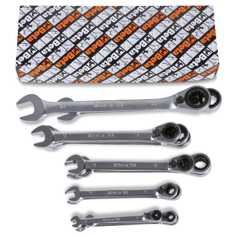BETA 142/S15 Serie di 15 chiavi combinate a cricchetto reversibile (art. 142)