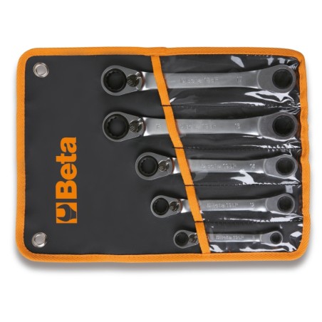 BETA 195P/B5 Serie di 5 chiavi poligonali doppie piegate a 15° a cricchetto reversibile (art. 195P) in busta di Nylon