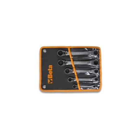 BETA 195P/B5 Serie di 5 chiavi poligonali doppie piegate a 15° a cricchetto reversibile (art. 195P) in busta di Nylon