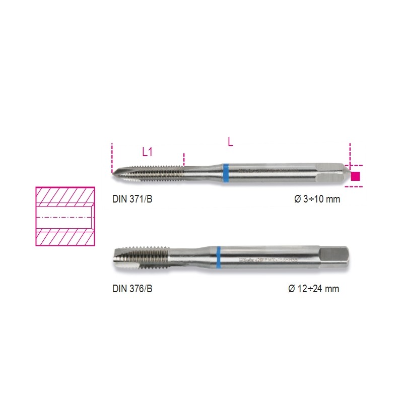 BETA 428FP Maschi a macchina per fori passanti passo grosso in acciaio HSS