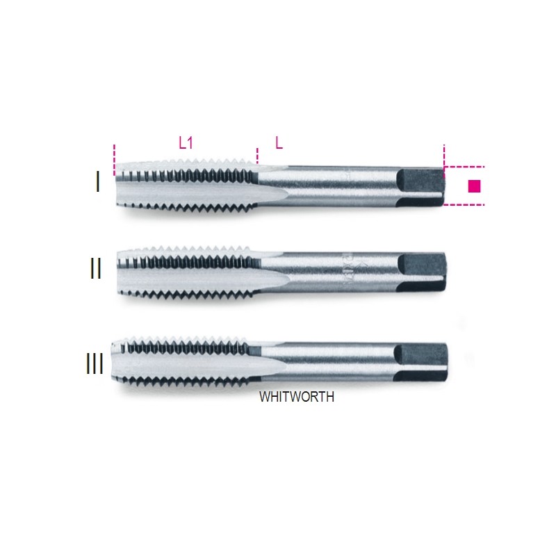 BETA 430ASW Serie di 3 maschi a mano sgrossatore, intermedio, finitore Whitworth in acciaio al cromo