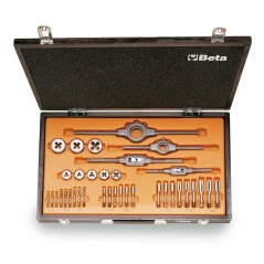 BETA 446ASW/C36 Assortimento di maschi e filiere con accessori in acciaio al cromo filettatura Whitworth in cassetta di legno
