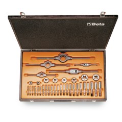 BETA 446ASC/C37 Assortimento di maschi e filiere con accessori in acciaio al cromo filettatura UNC in cassetta di legno