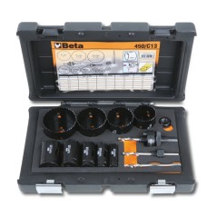 BETA 450/C13 Assortimento di seghe a tazza con accessori per installatori in cassetta di plastica antiurto