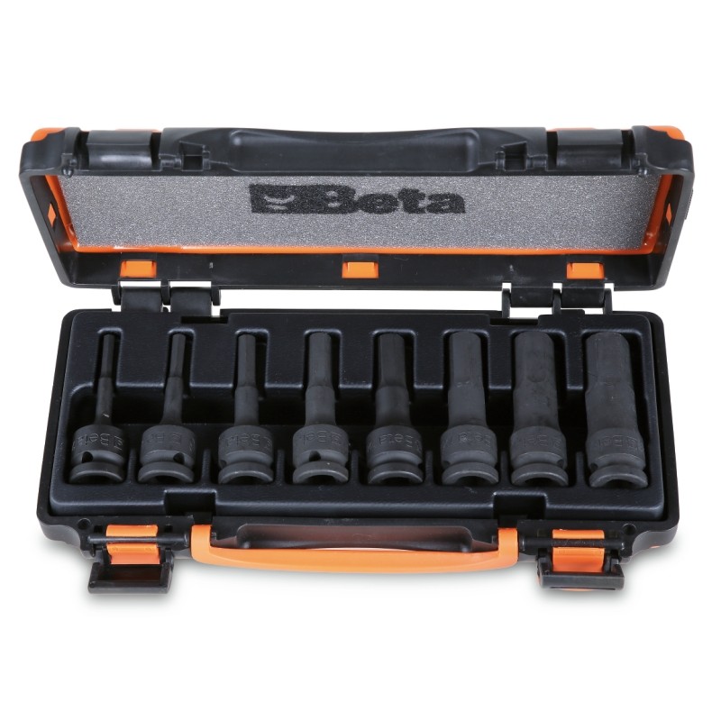 BETA 720ME/C8 Serie di chiavi a bussola maschio esagonale con quadro femmina 1/2" fosfatate, in cassetta di lamiera