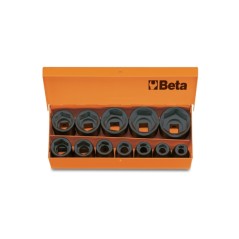 BETA 720/C12 Serie di 12 chiavi a bussola con attacco quadro femmina 1/2" fosfatate, in cassetta di lamiera
