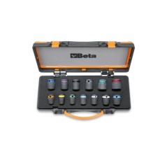 BETA 720MC/C13 Serie di 13 chiavi a bussola colorate con attacco quadro femmina 1/2" fosfatate, in cassetta di lamiera