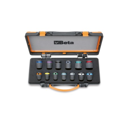 BETA 720MC/C13 Serie di 13 chiavi a bussola colorate con attacco quadro femmina 1/2" fosfatate, in cassetta di lamiera