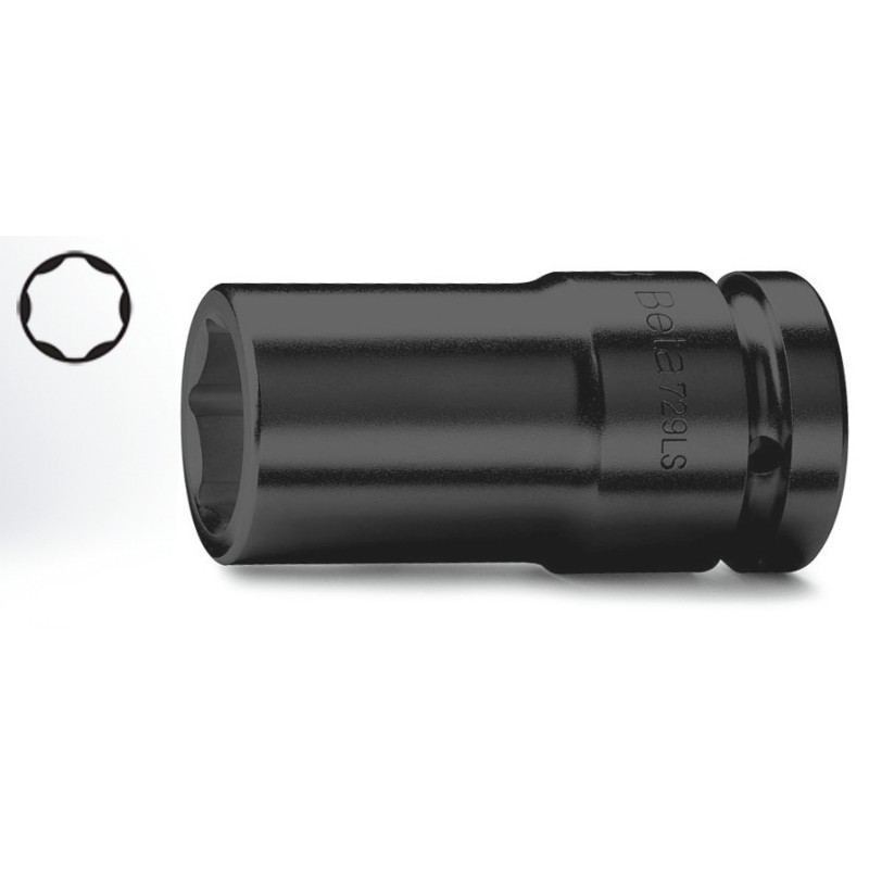 BETA 729LS Chiavi a bussola con attacco quadro femmina 1" bocca esagonale, serie lunga sottile, fosfatate