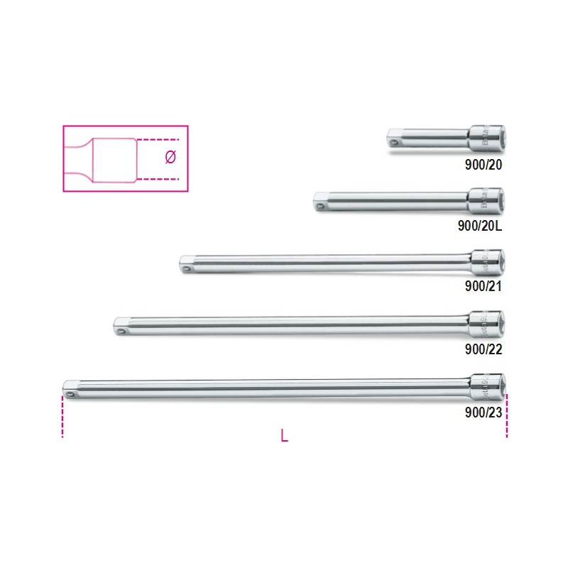 BETA 900/… Prolunghe con attacchi quadri, maschio e femmina 1/4" cromate
