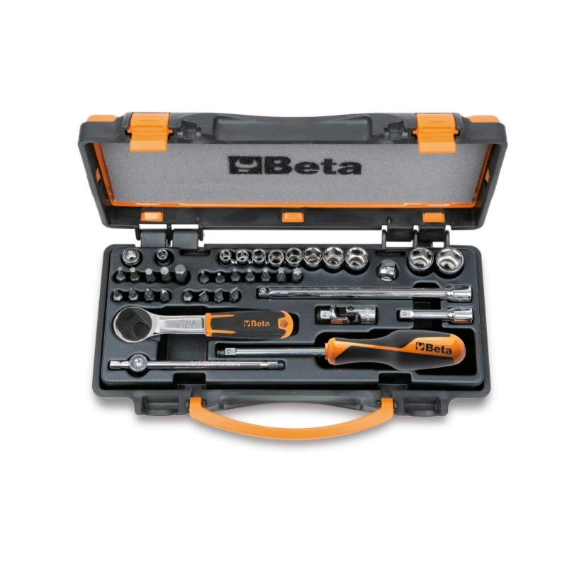BETA 900/C11 Assortimento di 11 chiavi a bussola esagonali, 20 inserti per avvitatori e 8 accessori in cassetta di lamiera ¼”