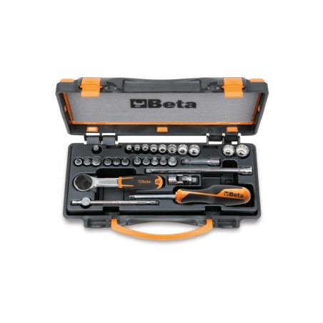 BETA 900MB/C28 Assortimento di 11 chiavi a bussola poligonali, 11 a giravite e 6 accessori in cassetta di lamiera ¼”