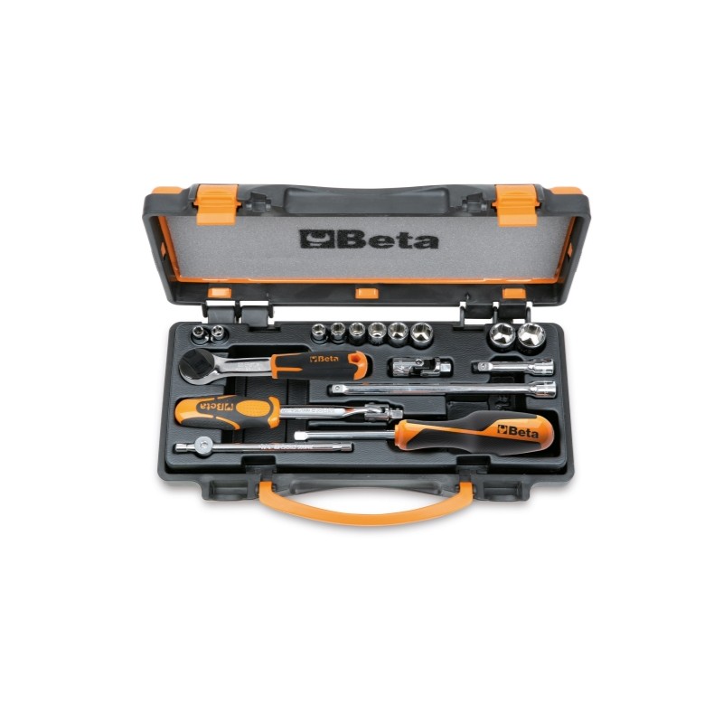 BETA 900AS/MB-C17 10 chiavi a bussola ¼” e 7 accessori in cassetta di lamiera, misure in pollici