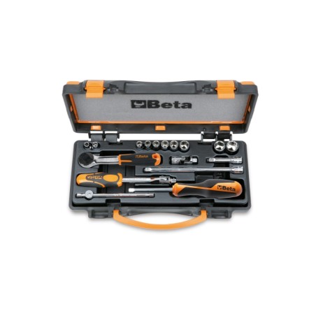 BETA 900AS/MB-C17 10 chiavi a bussola ¼” e 7 accessori in cassetta di lamiera, misure in pollici