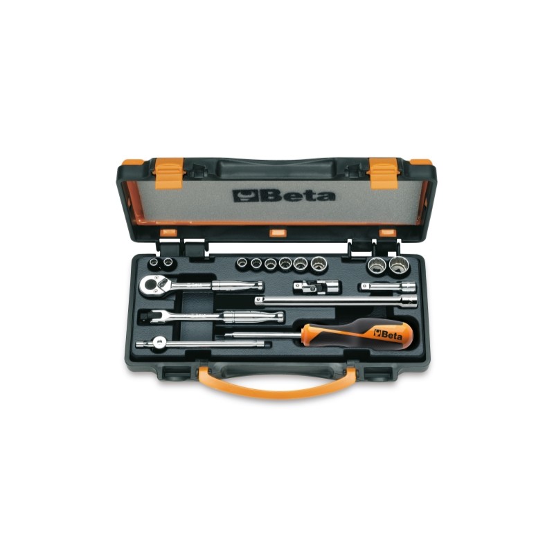 BETA 900AS/C17-MBM 10 chiavi a bussola poligonali ¼” e 7 accessori in cassetta di lamiera, misure in pollici