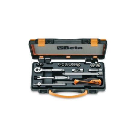 BETA 900AS/C17-MBM 10 chiavi a bussola poligonali ¼” e 7 accessori in cassetta di lamiera, misure in pollici
